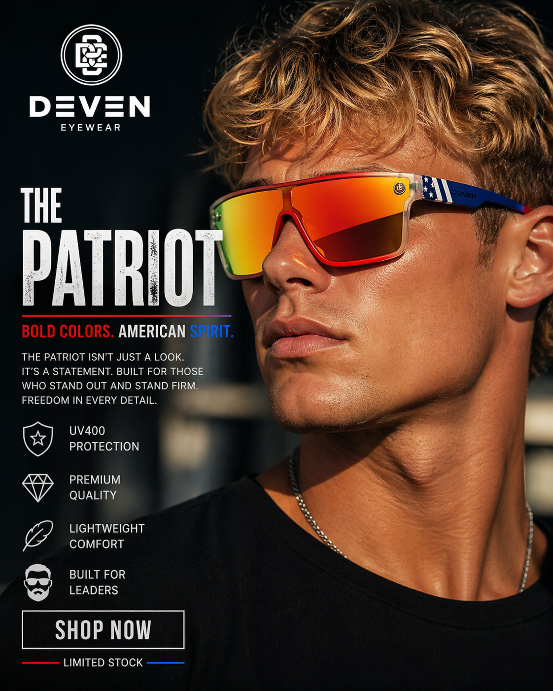 The Patriot - Star Spangled Frame/Yellow Orange Lens